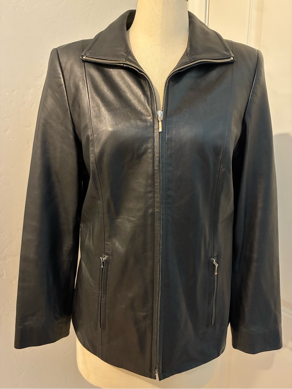 Vintage 90s Valerie Stevens Black New Zealand Lambskin Leather Zip-Up Jacket M